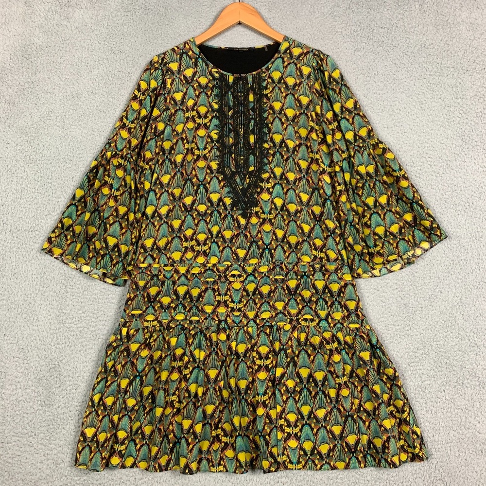 Kobi Halperin Lulu Dress Large L Multi Drop Waist Silk Embroidered A-Line $498